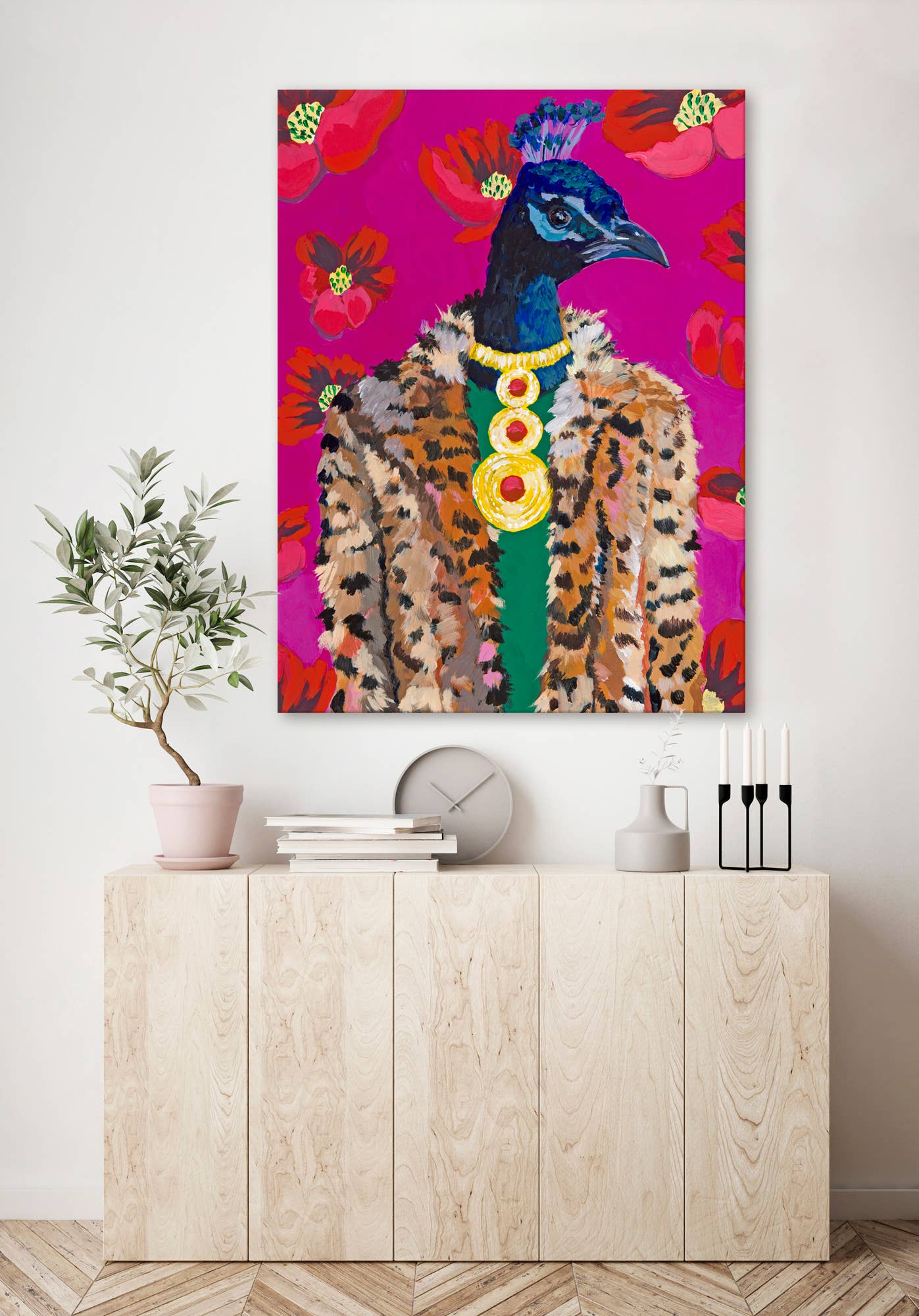 Furry Fashionistas - Polished Peacock Stretched Canvas